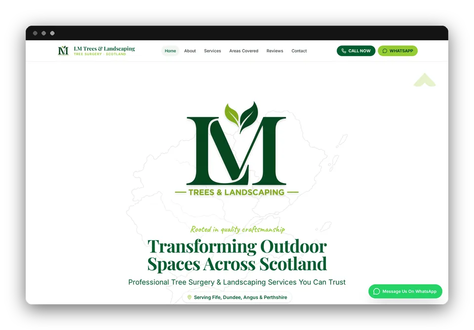 LM Trees & Landscaping website homepage