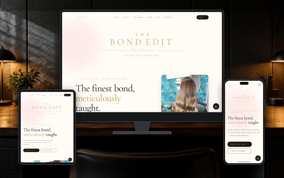 The Bond Edit website designed by Wright Designs Studio, shown on a desktop screen and phone
