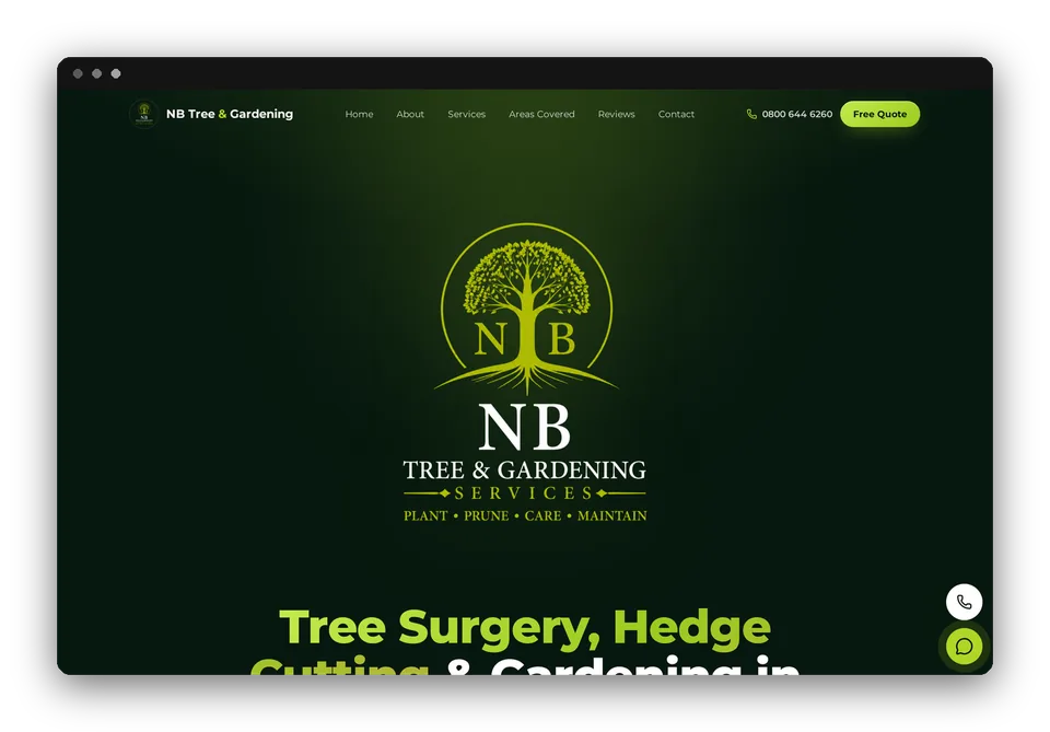 NB Tree & Gardens website homepage